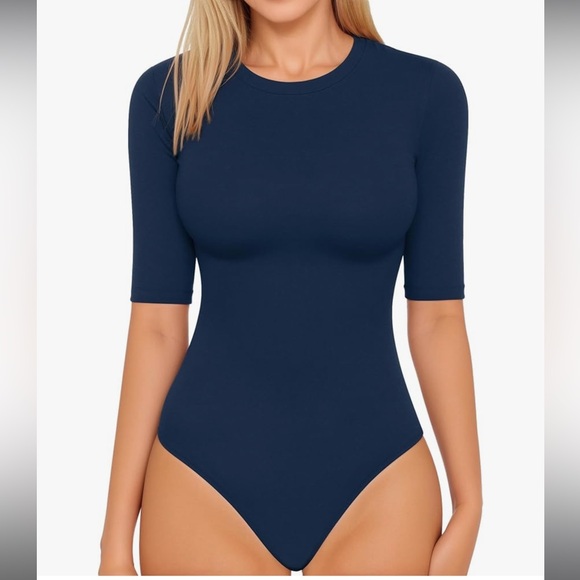 Half Sleeve Crew Neck Bodysuit 3/4 Sleeve navy slim fit brand new tummy control - Picture 4 of 10